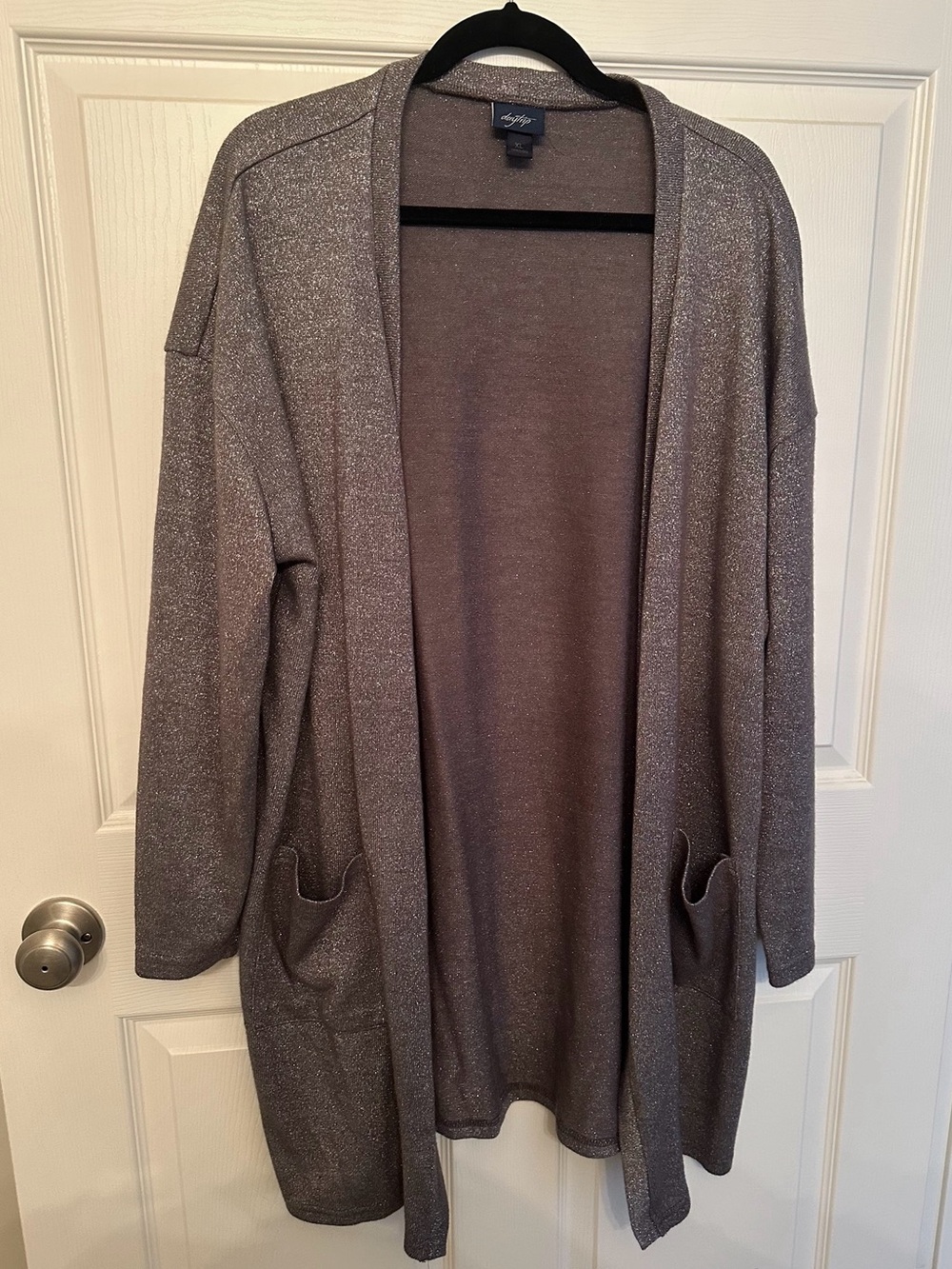 Buckle Metallic Taupe Open-Front Cardigan